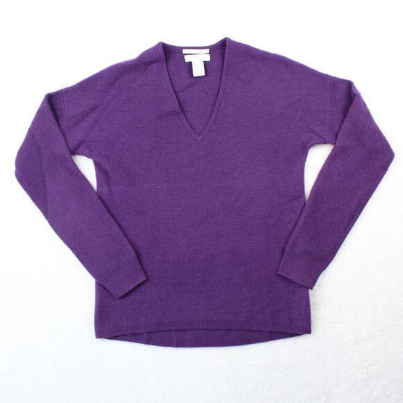 Nordstrom 100% Cashmere Sweater Womens Small Purple Ribbed Soft Minimalist - Picture 1 of 4